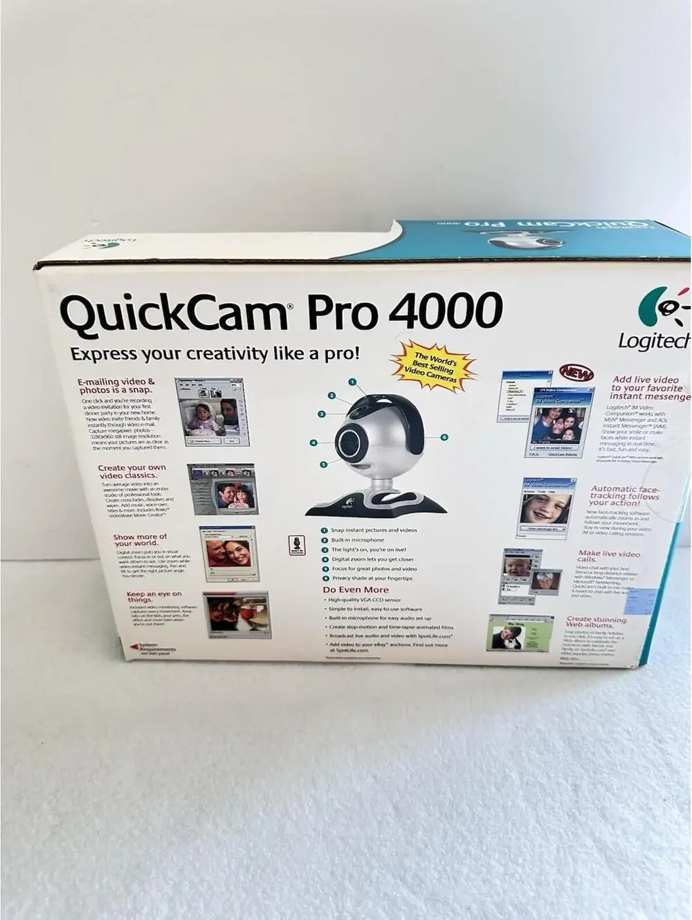 Logitech Quick Cam Pro 4000 Built in Microphone Webcam Silver USB 2.0 New in Box